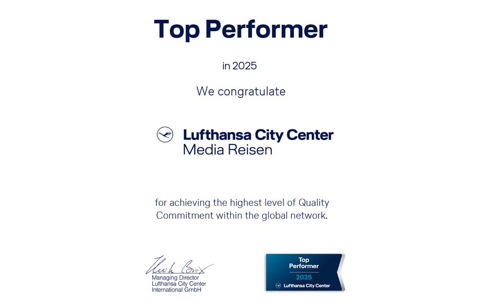 Lufthansa City Center Zertifikat für Top Performer 2025