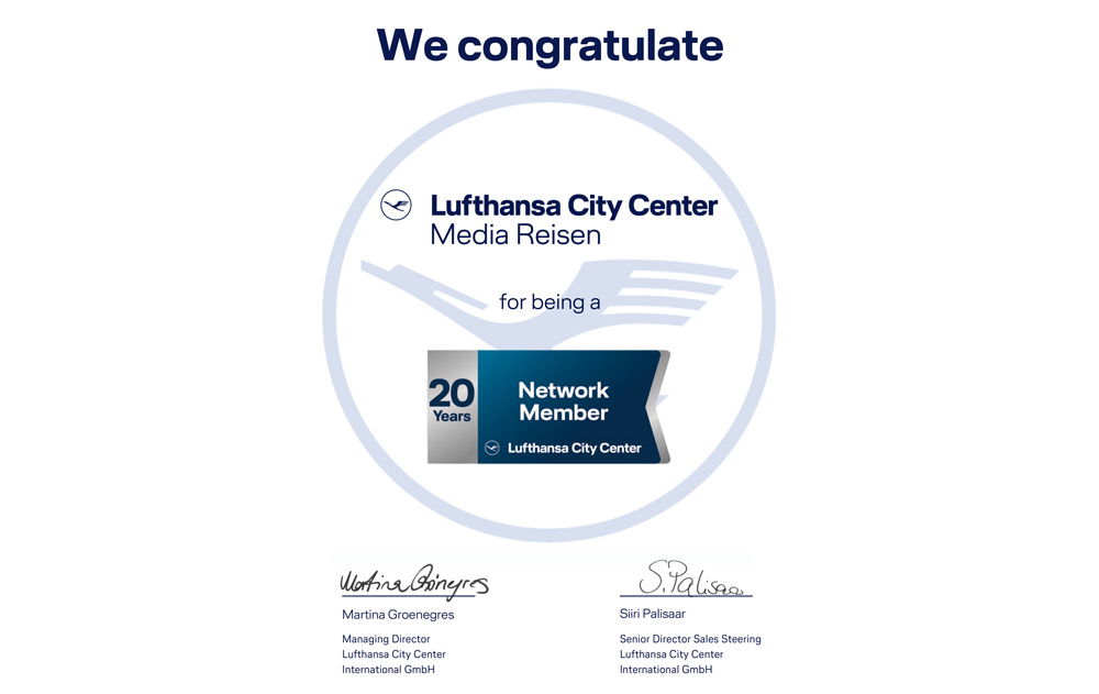Lufthansa City Center Zertifikat 20 Jahre Mitglied
