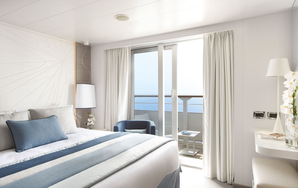 Kabine mit Balkon in einem PONANT Kreuzfahrtschiff